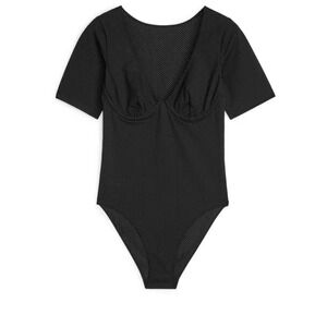 Arket Pointelle Bodysuit Black size XS